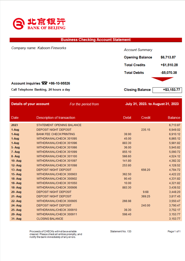 Modèle Word et PDF de déclaration ferme de la Banque de Pékin